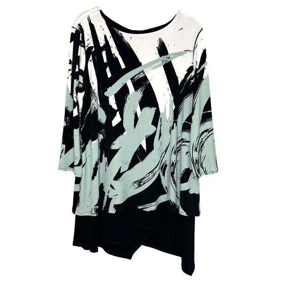 Eva Varro Tunic Top Womens Large Abstract Print Layered Hem 3/4 Sleeve Pullover - Picture 1 of 8